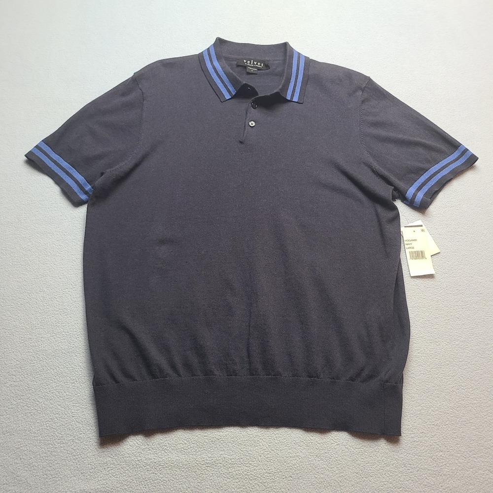 Velvet by Graham & Spencer Polo Mens Large Navy NEW Cotton Linen Knit Hogan